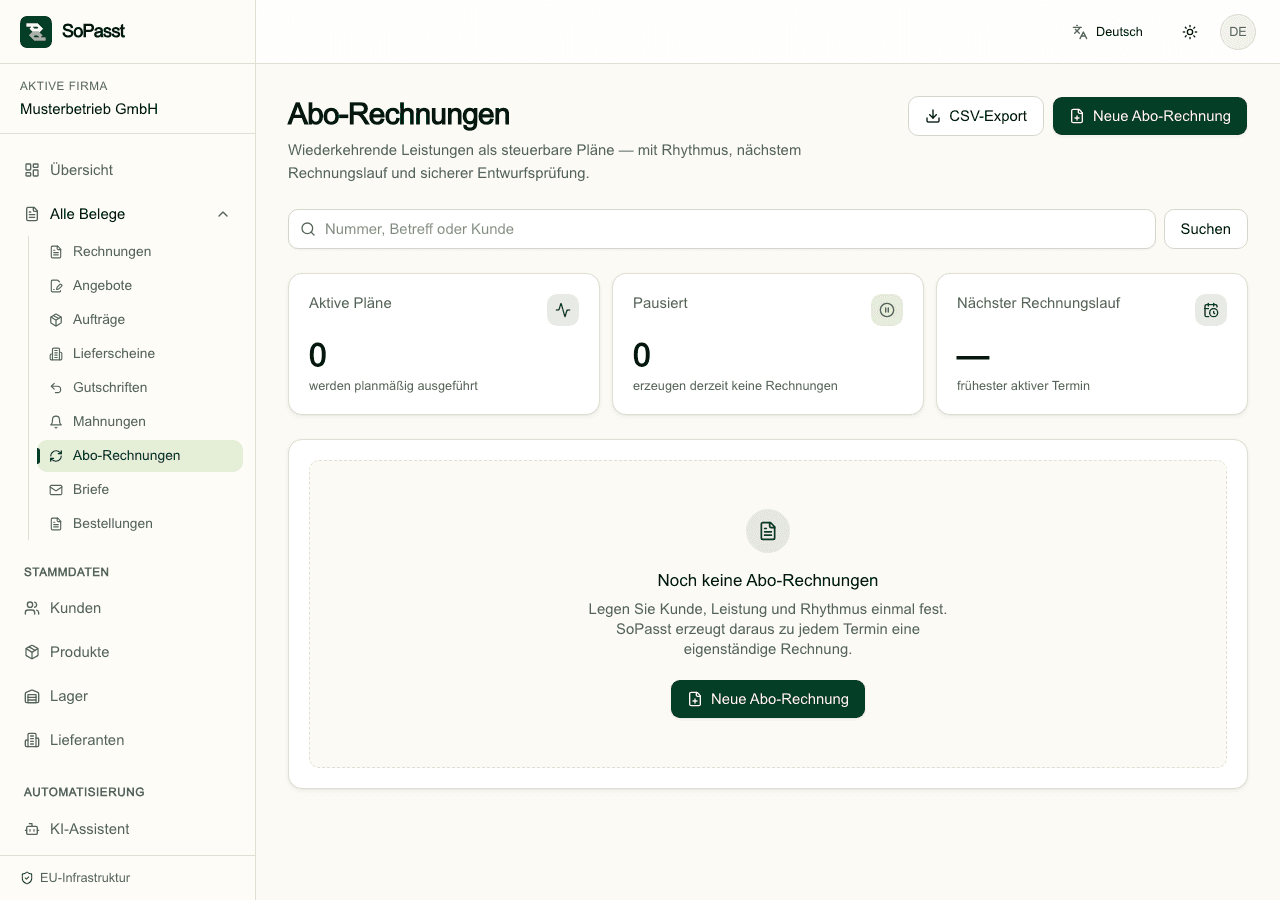 Wiederkehrende Rechnungen in der SoPasst-Dokumentübersicht